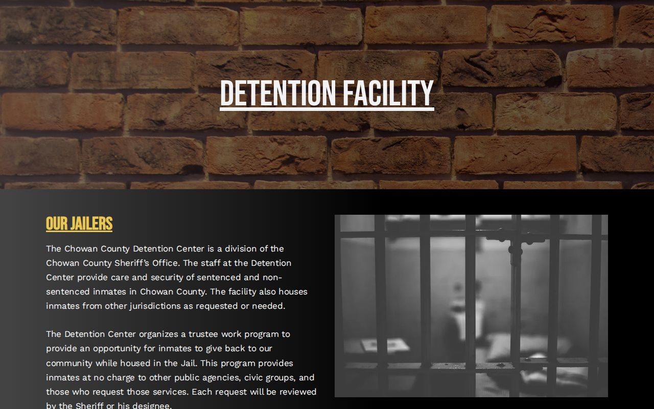 Chowan Sheriff detention facility page describing outside-jurisdiction housing