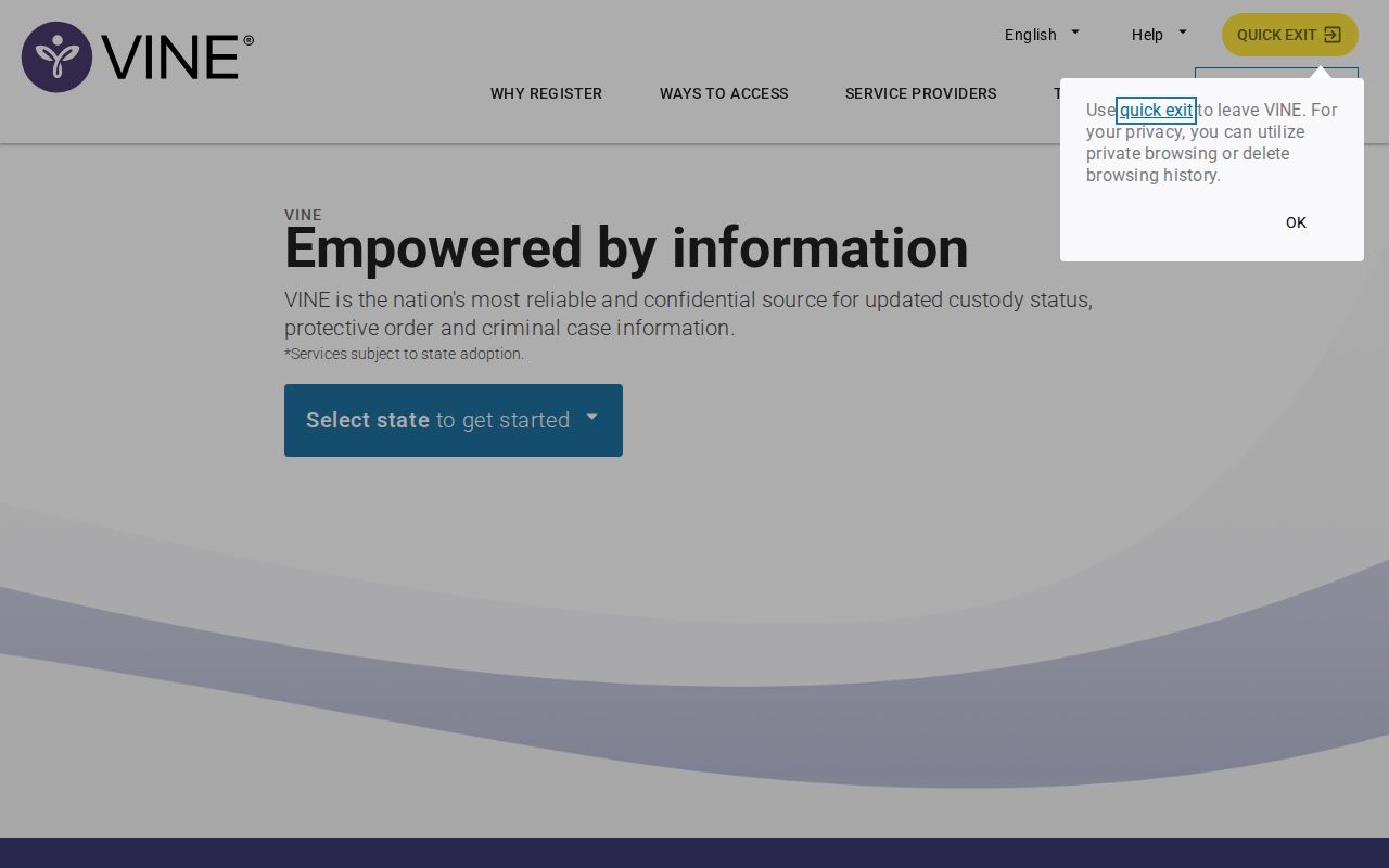 VINELink custody search and alert registration entry for Gates County users